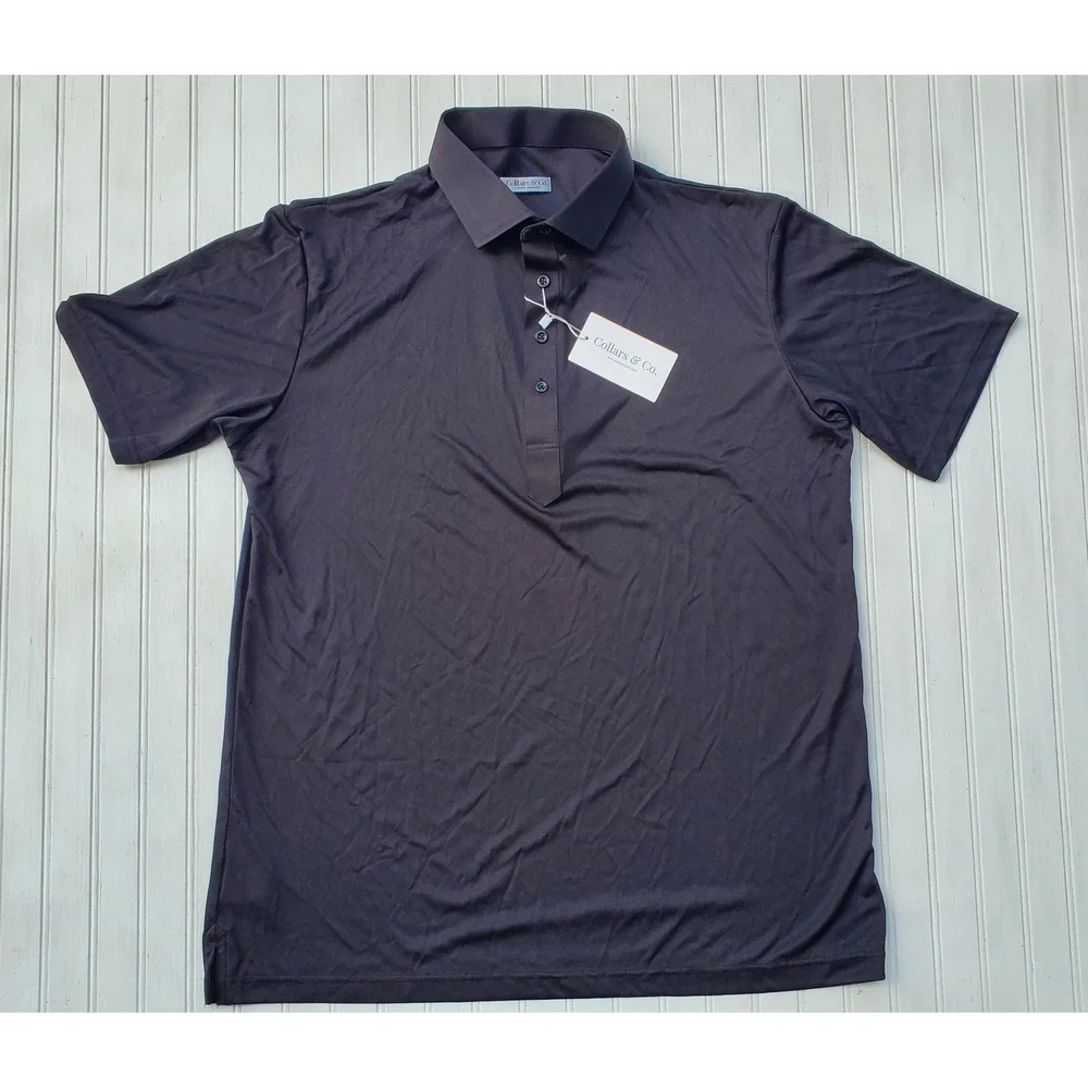 Collars & Co. Dress Collar Polo Mens Large Relaxed Black Performance Shirt NWT
